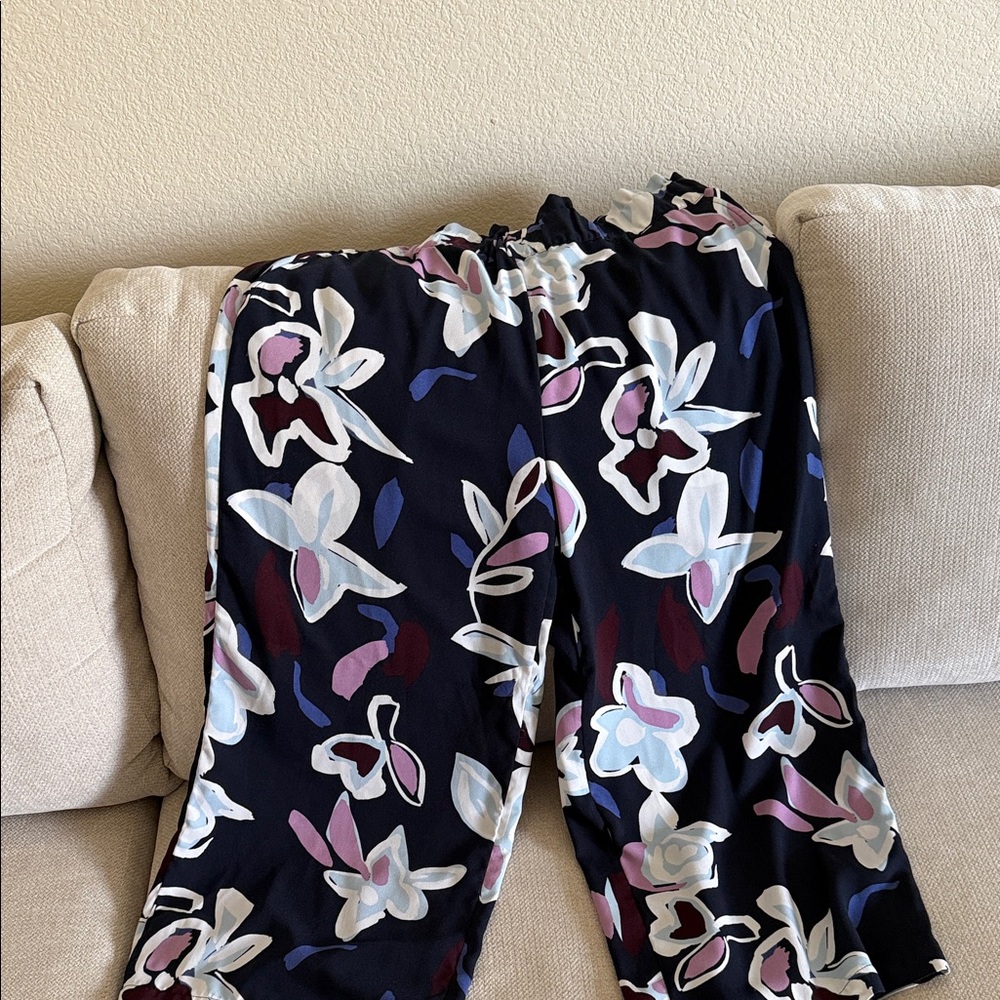Navy Floral Wide Leg Pants - Multicolor Floral Print